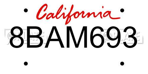 8BAM693 California License Plate