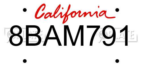 8BAM791 California License Plate