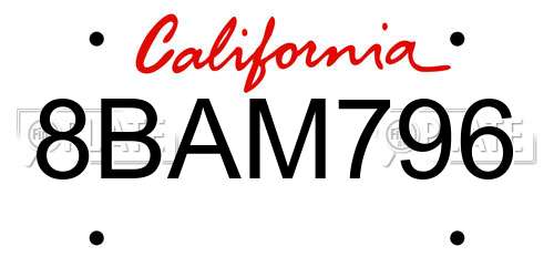 8BAM796 California License Plate