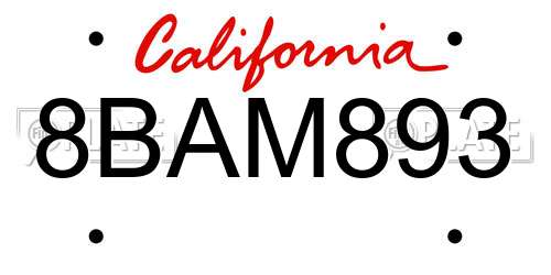 8BAM893 California License Plate