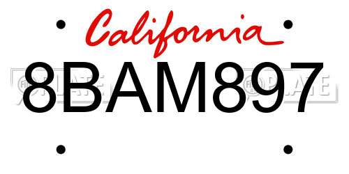 8BAM897 California License Plate