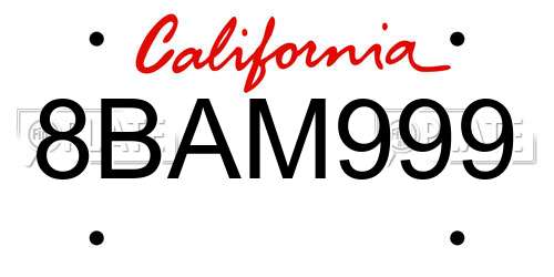 8BAM999 California License Plate