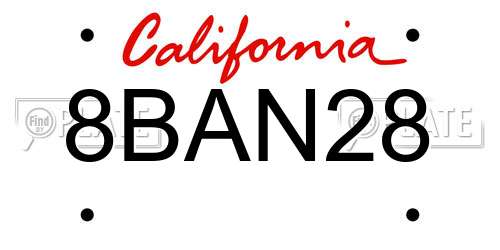 8BAN28 California License Plate