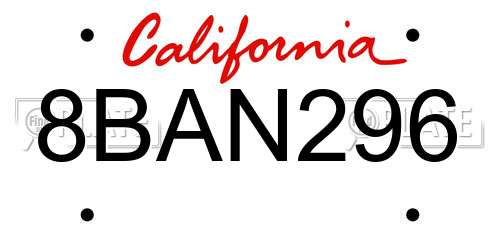 8BAN296 California License Plate
