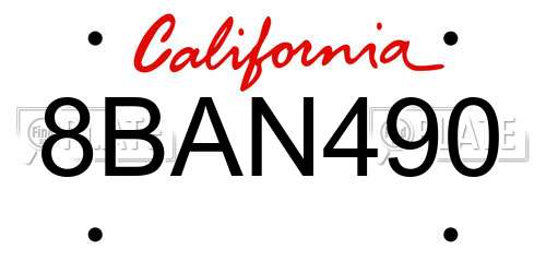 8BAN490 California License Plate