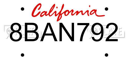 8BAN792 California License Plate