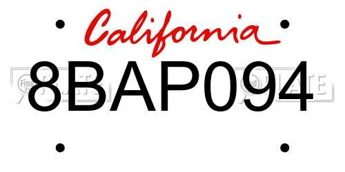 8BAP094 California License Plate