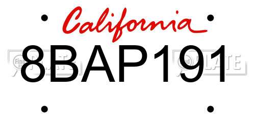 8BAP191 California License Plate