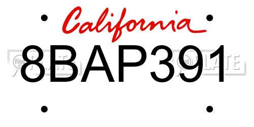 8BAP391 California License Plate