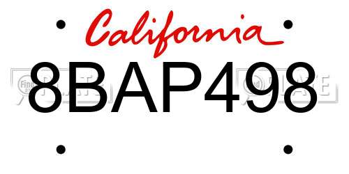 8BAP498 California License Plate