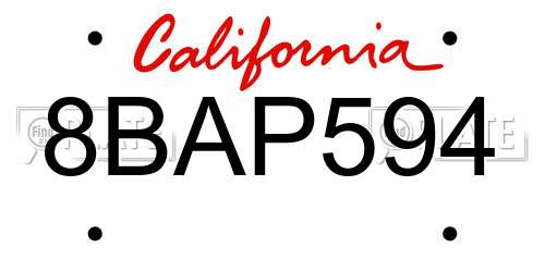 8BAP594 California License Plate