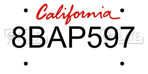 8BAP597 California License Plate