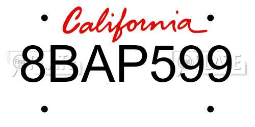 8BAP599 California License Plate