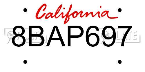 8BAP697 California License Plate