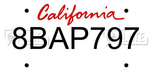 8BAP797 California License Plate
