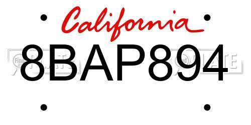 8BAP894 California License Plate