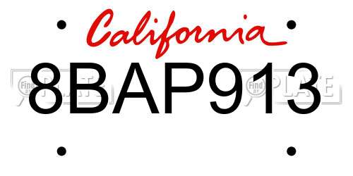 8BAP913 California License Plate