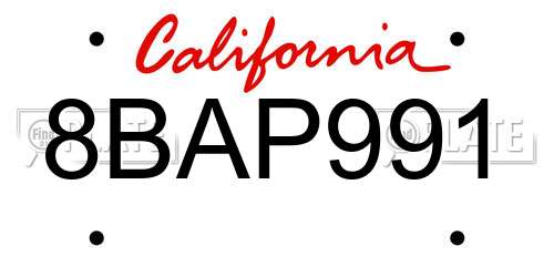 8BAP991 California License Plate