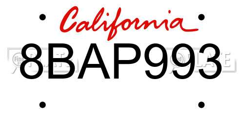 8BAP993 California License Plate