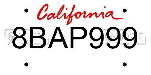 8BAP999 California License Plate