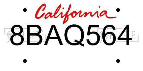 8BAQ564 California License Plate