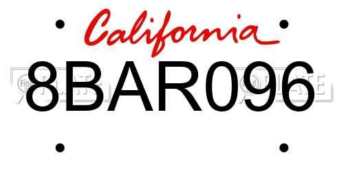 8BAR096 California License Plate