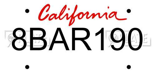 8BAR190 California License Plate