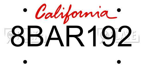 8BAR192 California License Plate