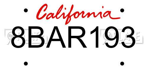 8BAR193 California License Plate