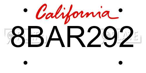 8BAR292 California License Plate