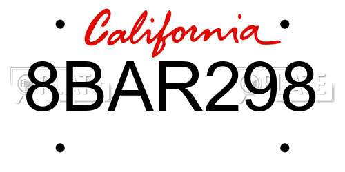 8BAR298 California License Plate