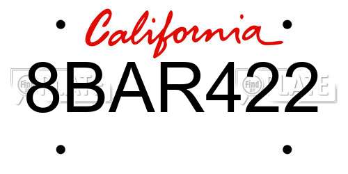 8BAR422 California License Plate