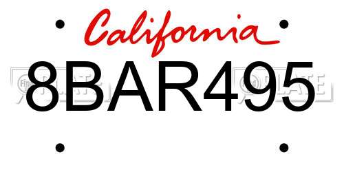 8BAR495 California License Plate