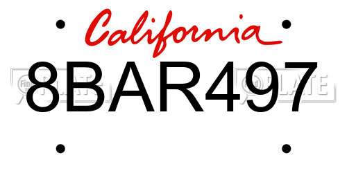 8BAR497 California License Plate