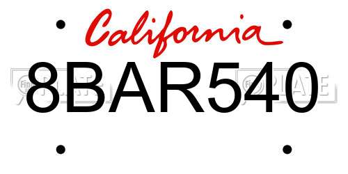 8BAR540 California License Plate