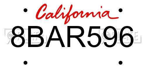 8BAR596 California License Plate