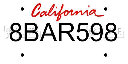 8BAR598 California License Plate