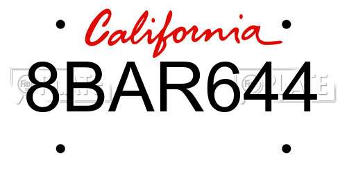 8BAR644 California License Plate