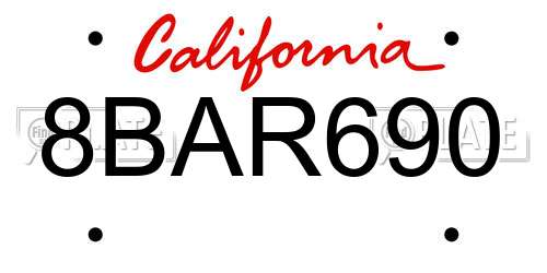 8BAR690 California License Plate