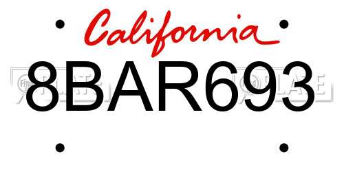 8BAR693 California License Plate