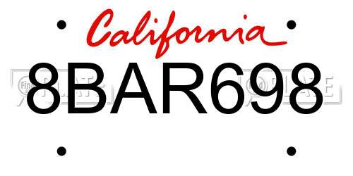 8BAR698 California License Plate