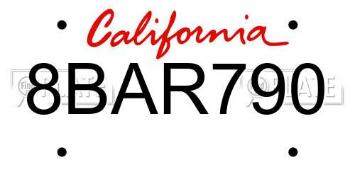 8BAR790 California License Plate