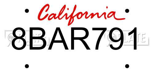 8BAR791 California License Plate