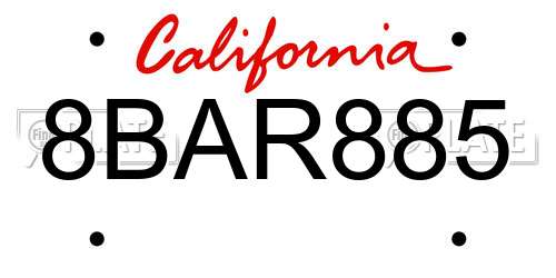 8BAR885 California License Plate
