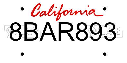 8BAR893 California License Plate
