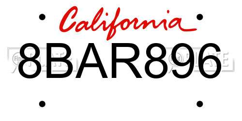8BAR896 California License Plate