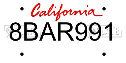8BAR991 California License Plate