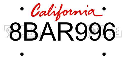 8BAR996 California License Plate