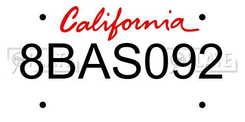 8BAS092 California License Plate