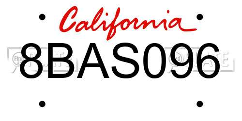 8BAS096 California License Plate
